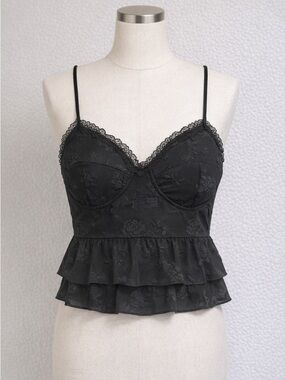 Shein Black Lace Peplum Crop Top | Size Large